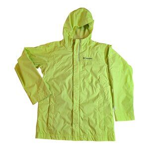 Columbia Hooded Full Zip Rain Jacket Neon Lemon Lime Youth Size M (10/12)